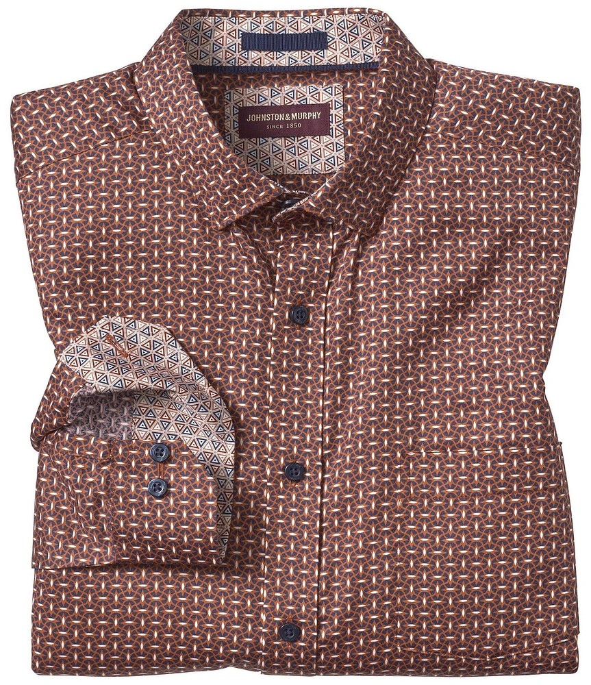 Johnston & Murphy Sateen Linked Ovals Print Long Sleeve Woven Shirt