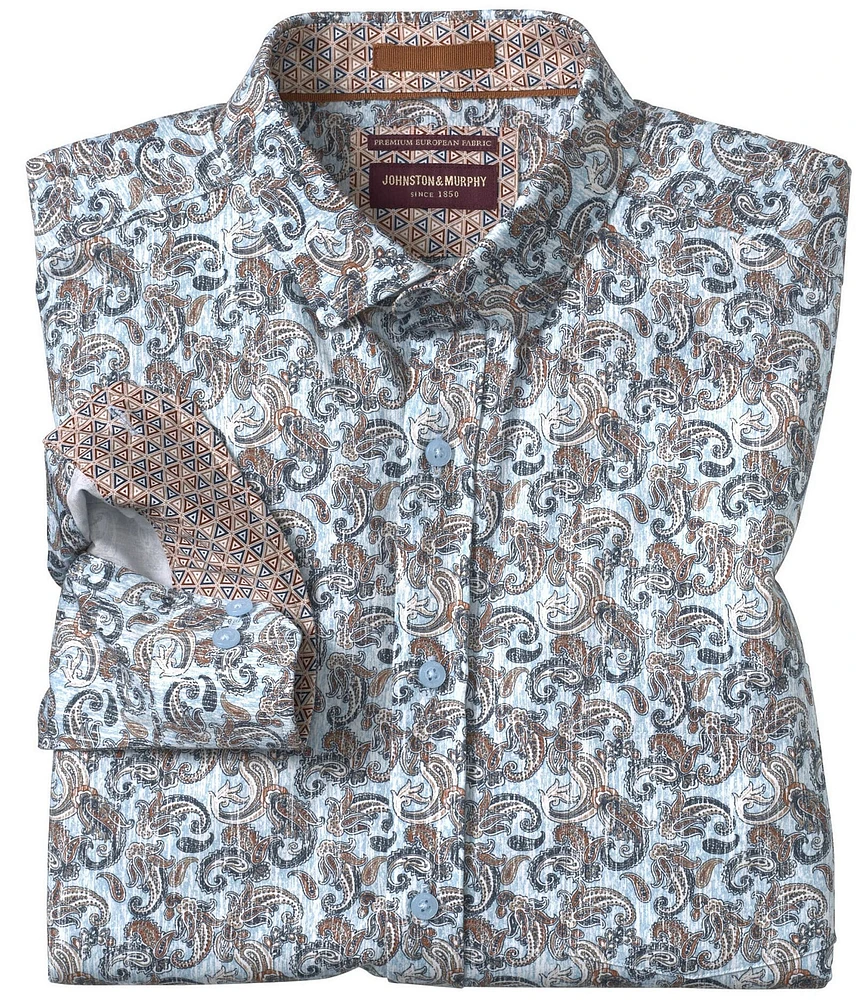 Johnston & Murphy Sateen Paisley Print Long Sleeve Woven Shirt