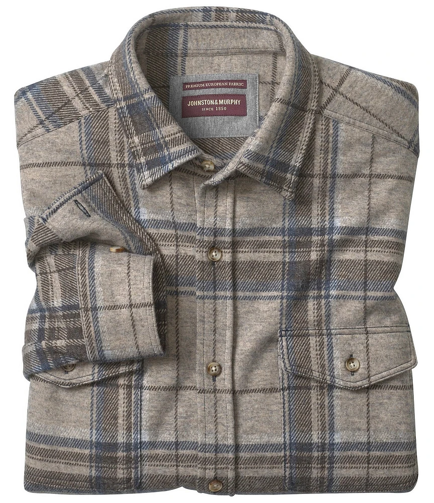 Johnston & Murphy Stretch Brushed Large Multi Plaid Long Sleeve Woven Shirt