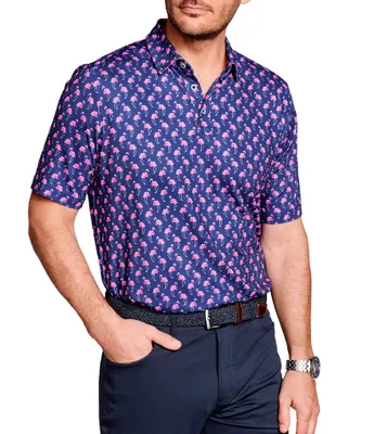 Johnston & Murphy XC4 Flamingo Print Performance Short Sleeve Polo Shirt