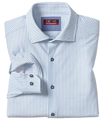 Johnston & Murphy XC4 Performance Stretch Knit Diamond Print Long Sleeve Woven Shirt