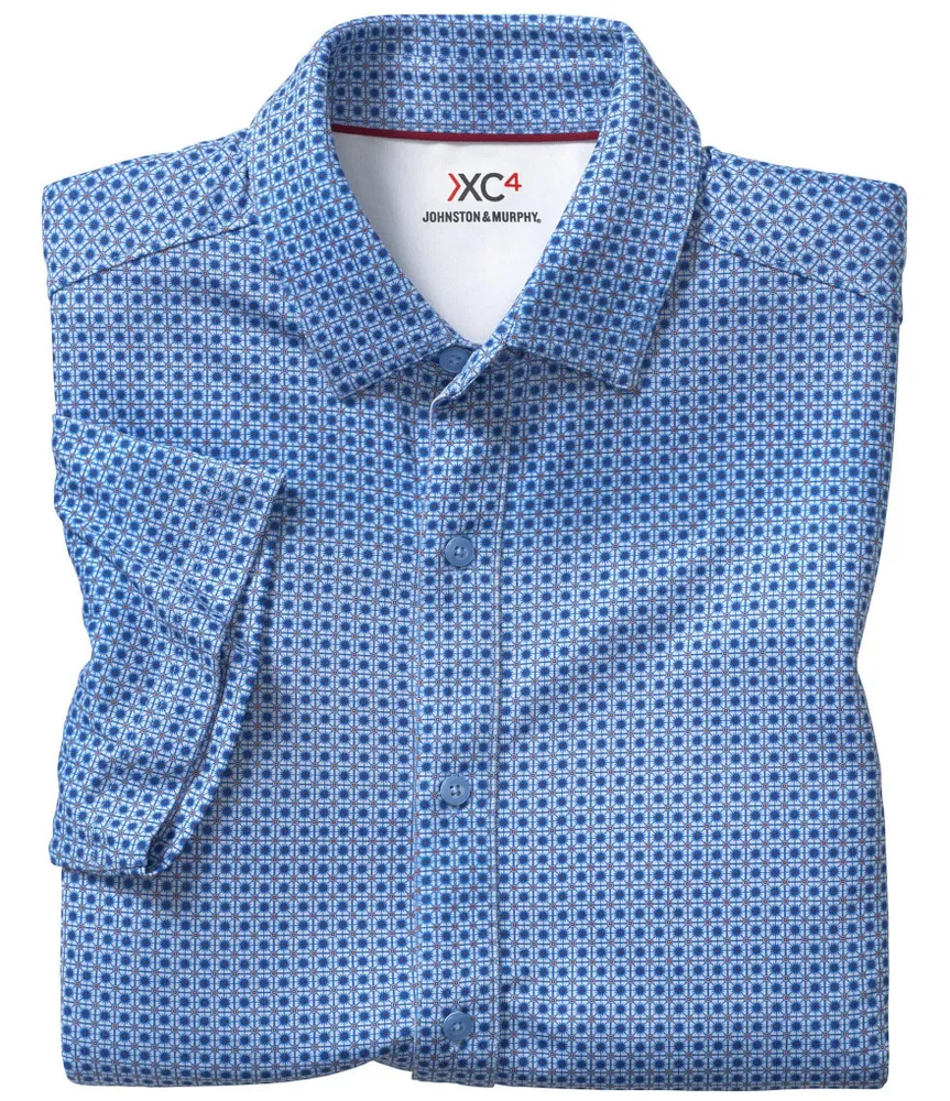 Johnston & Murphy XC4 Performance Stretch Mosaic Tile Print Short-Sleeve Woven Shirt