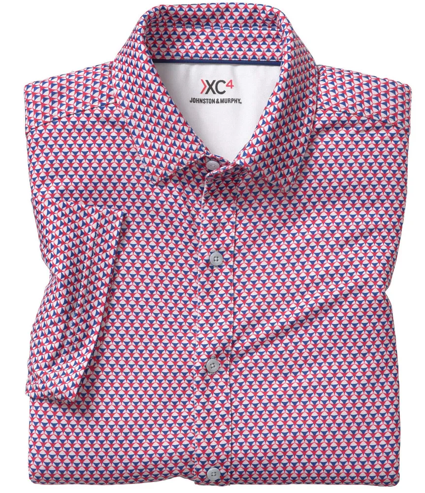 Johnston & Murphy XC4 Performance Stretch Stacked Triangle Print Short-Sleeve Woven Shirt