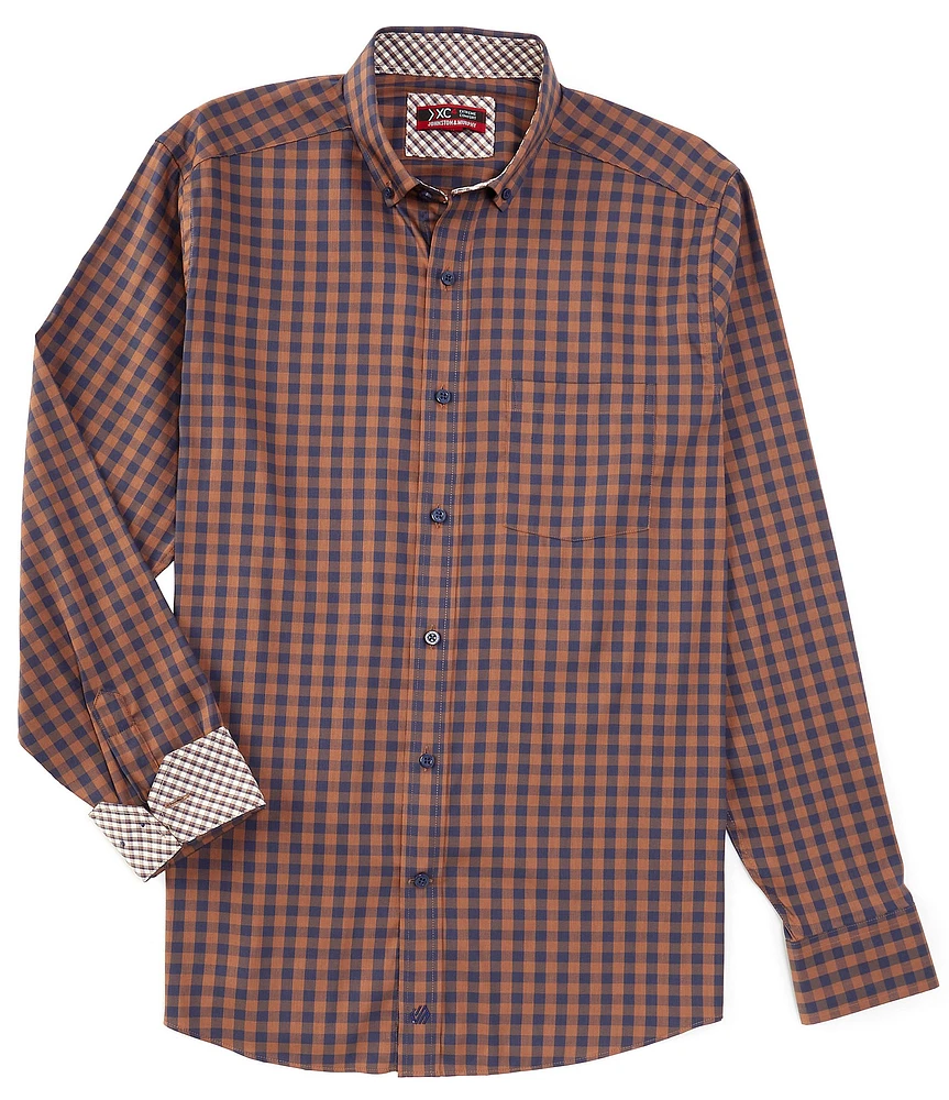 Johnston & Murphy XC4 Performance Stretch Two-Tone Gingham Long Sleeve Woven Shirt