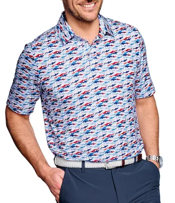 Johnston & Murphy Family Matching XC4 Americana Shark Print Performance Short Sleeve Polo Shirt