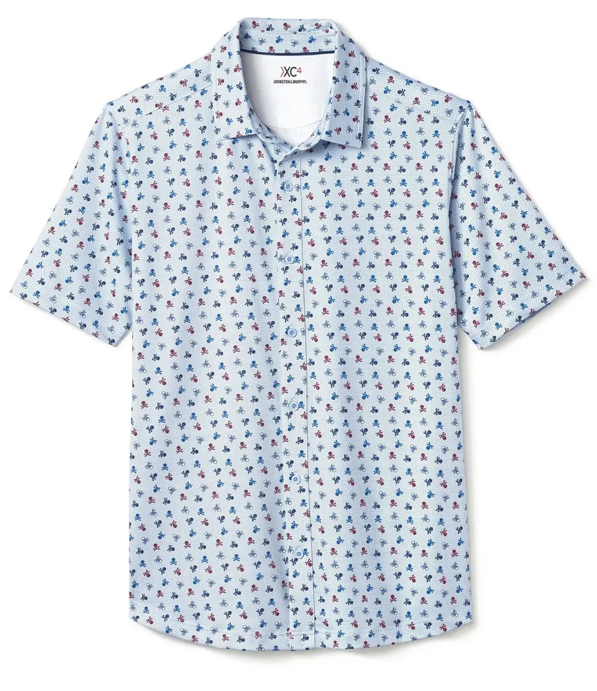 Johnston & Murphy XC4 Skull Print Performance Short Sleeve Woven Shirt