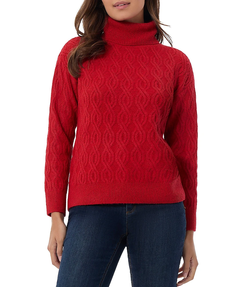 Jones New York Cable Knit Rib-Twist Turtleneck Long Sleeve Sweater