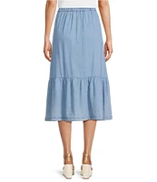 Jones New York Chambray Tiered Button Front Midi Skirt