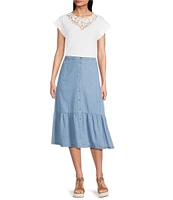 Jones New York Chambray Tiered Button Front Midi Skirt