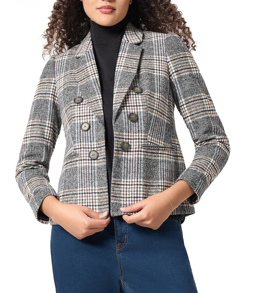 Jones New York Classic Plaid Faux Double Breasted Brushed Jacket