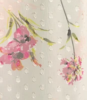 Jones New York Clip Dot Chiffon Floral Printed V-Neck 3/4 Sleeve Tunic