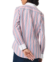 Jones New York Contrast Vertical Stripe Collared Button Front Shirt