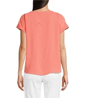 Jones New York Crew Neck Short Sleeve Button Detail Blouse