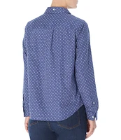 Jones New York Easy-Care Oxford Dot Print Point Collar Long Sleeve Button Front Shirt