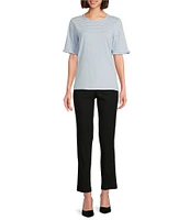 Jones New York Feeder Stripe Crew Neck Ruffled Elbow Sleeve Tee