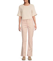 Jones New York Feeder Stripe Crew Neck Ruffled Elbow Sleeve Tee