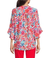 Jones New York Floral Printed V-Neck Flare Sleeve Tunic