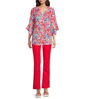 Jones New York Floral Printed V-Neck Flare Sleeve Tunic
