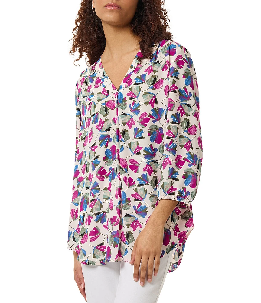 Jones New York Floral Printed V Neckline 3/4 Sleeve Tunic