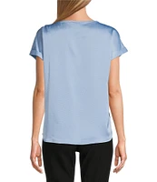 Jones New York Hammered Satin Crew Neck Short Sleeve Side Button Blouse
