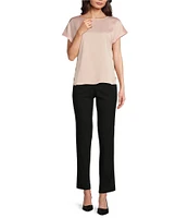 Jones New York Hammered Satin Crew Neck Short Sleeve Side Button Blouse