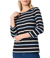 Jones New York Horizontal Stripe 3/4 Sleeve Top