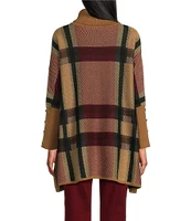 Jones New York Jacquard Plaid Long Sleeve Turtleneck Poncho