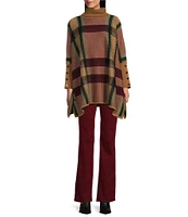 Jones New York Jacquard Plaid Long Sleeve Turtleneck Poncho