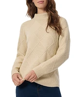 Jones New York Knit Diamond Stitched Mock Neck Long Sleeve Sweater