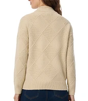 Jones New York Knit Diamond Stitched Mock Neck Long Sleeve Sweater