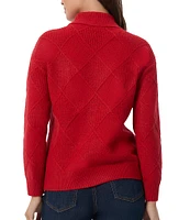 Jones New York Knit Diamond Stitched Mock Neck Long Sleeve Sweater