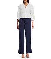 Jones New York Linen Blend Drawstring Straight Pants