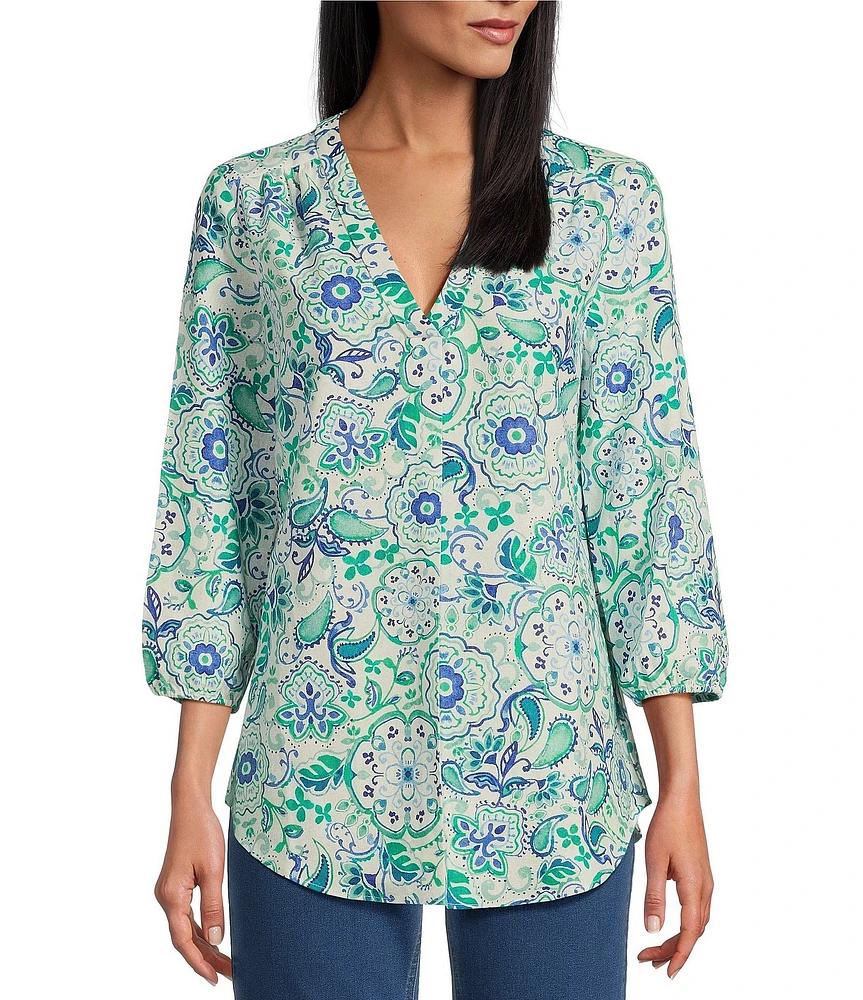 Jones New York Linen Blend V-Neck 3/4 Sleeve Tunic
