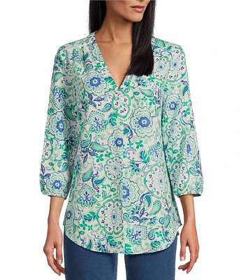 Jones New York Linen Blend V-Neck 3/4 Sleeve Tunic
