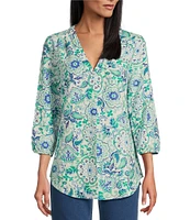 Jones New York Linen Blend V-Neck 3/4 Sleeve Tunic