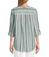 Jones New York Linen Blend V-Neck Roll Tab Sleeve Tunic