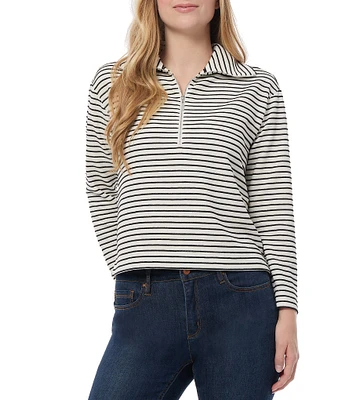Jones New York Lurex Ottoman Horizontal Stripe Metallic Detail Quarter-Zip Long Sleeve Pullover