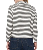 Jones New York Lurex Ottoman Horizontal Stripe Metallic Detail Quarter-Zip Long Sleeve Pullover