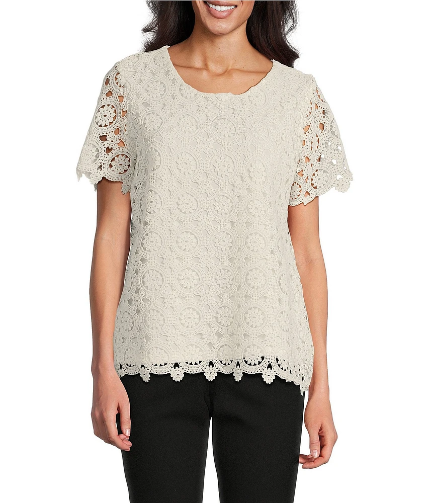 Jones New York Medallion Lace Short Sleeve Tee