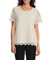 Jones New York Medallion Lace Short Sleeve Tee