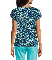Jones New York Moss Crepe Keyhole Crew Neck Cap Sleeve Top