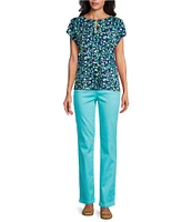 Jones New York Moss Crepe Keyhole Crew Neck Cap Sleeve Top