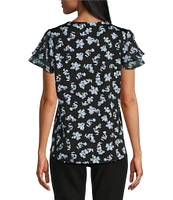Jones New York Moss Crepe V-Neck Double Flutter Sleeve Top