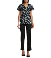 Jones New York Moss Crepe V-Neck Double Flutter Sleeve Top