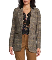 Jones New York Plaid Elbow Patch Notch Collar One-Button Blazer