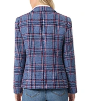 Jones New York Plaid Tweed Faux Double Breasted Blazer