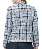 Jones New York Plaid Tweed Faux Double Breasted Notch Lapel Long Sleeve Open-Front Jacket