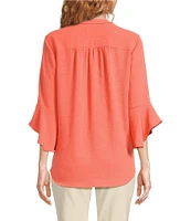 Jones New York Pleated V-Neck Flare Sleeve Tunic