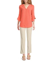 Jones New York Pleated V-Neck Flare Sleeve Tunic