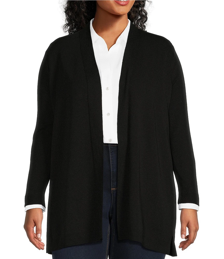 Jones New York Plus Size Icon Side Slit Hem Open-Front Cardigan